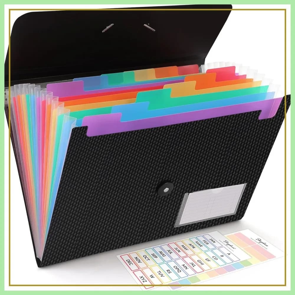 Cartella Portadocumenti Espandibile a 13 Tasche per Carta A4/Letter, Organizzatore a Fisarmonica con Etichette - Ufficio, Scuola, Casa