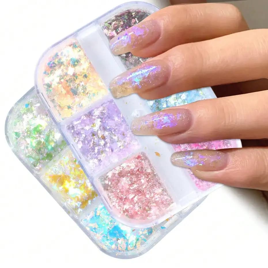 Set di Glitter Iridescenti per Unghie Effetto Sirena, Paillettes Olografiche Opale, Accessori Decorativi Fai-da-Te per Manicure e Nail Art
