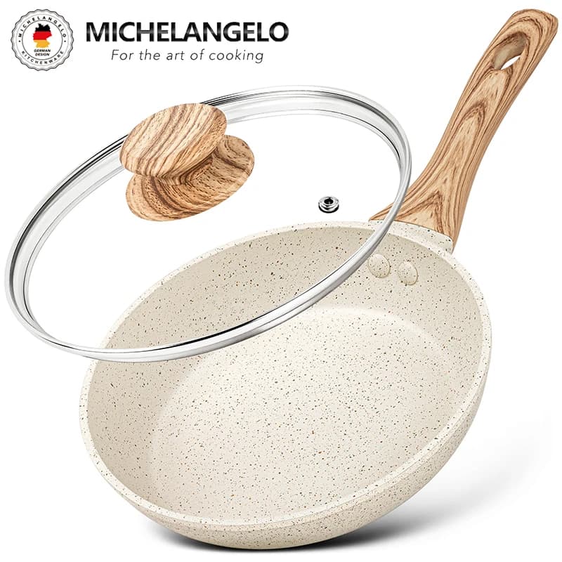 MICHELANGELO Padella antiaderente da 8/10 pollici Padella multifunzionale per uova e manzo con coperchio Stufa Pentole universali Utensili da cucina Forno sicuro