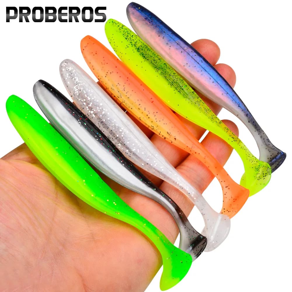 NUOVI Esche Morbide 9CM 12CM Esche Richiamo di Pesca Leurre Shad Doppio Colore Esca In Silicone T Coda Wobblers