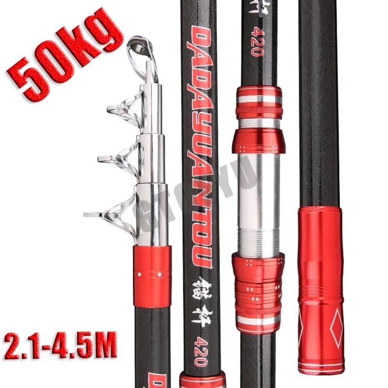 Canna da pesca in carbonio da 2,1--4,5 M 50 kg sopra Canna da lancio a lunga distanza super dura Barca da mare telescopica Attrezzatura da pesca di alta qualità