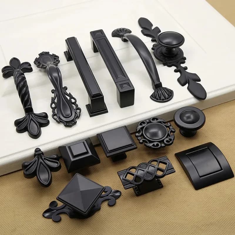 Maniglia per pomello per armadio hardware nero per pianoforte in stile americano Maniglia per porta da giardino in stile europeo