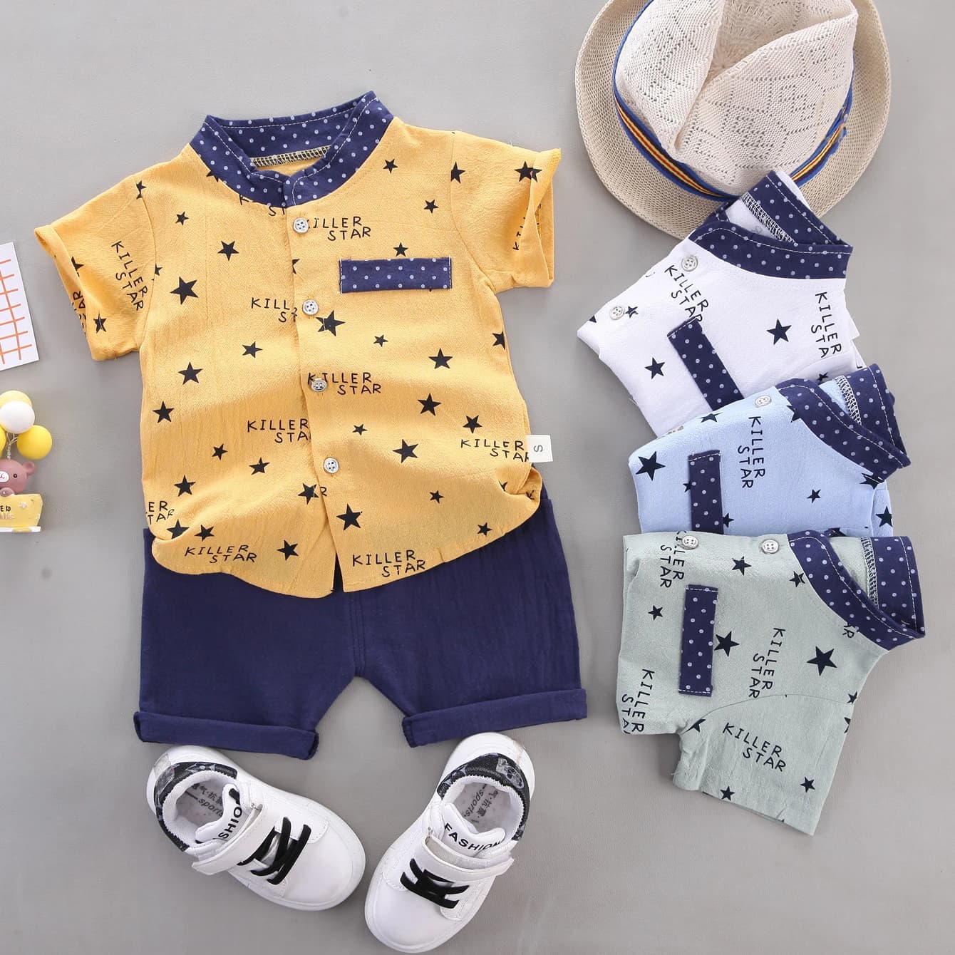 2024 vestiti Casual estivi moda tuta da neonato Set Top Shorts 2 pezzi Set di abbigliamento per bambini per ragazzi abiti per neonati vestiti per bambini