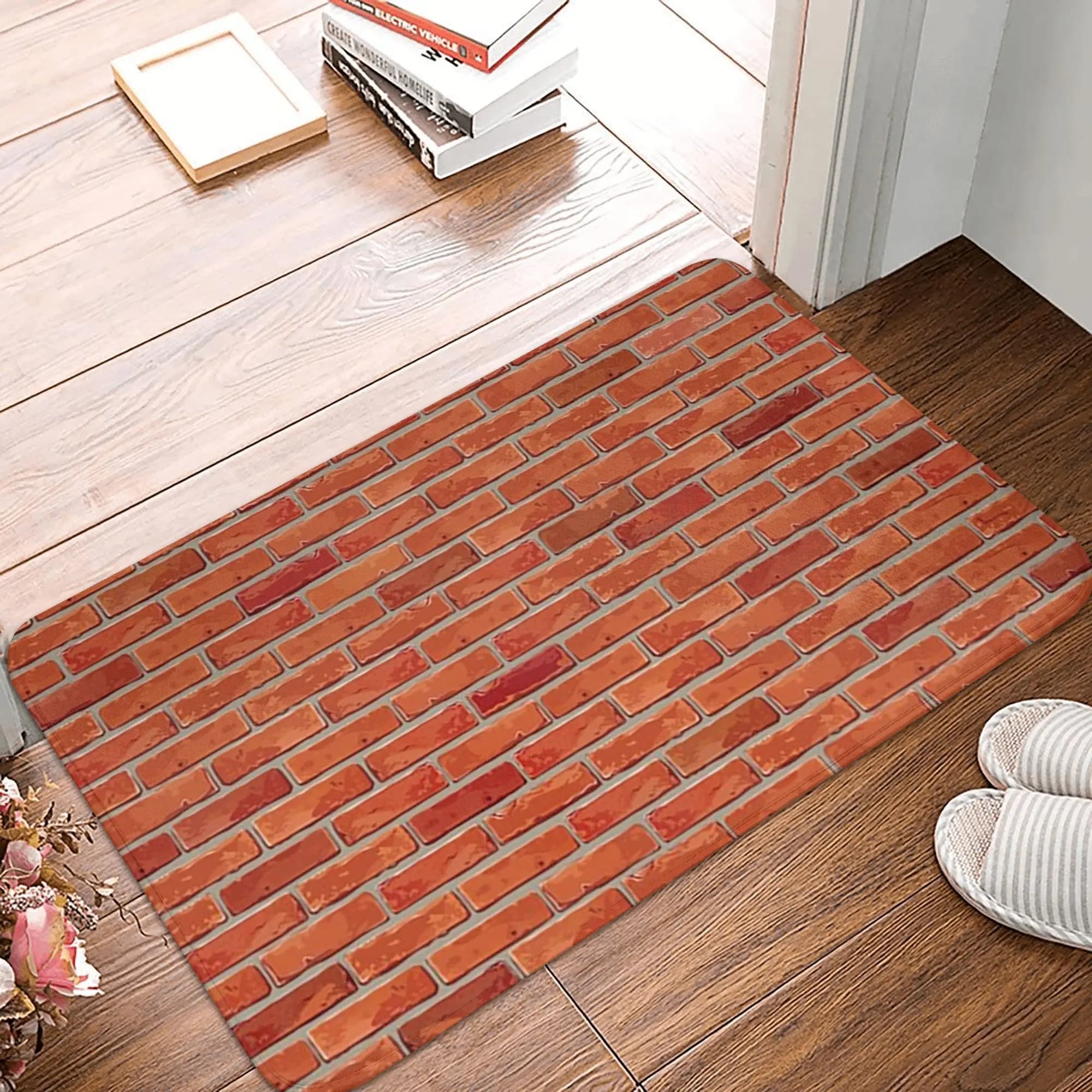 Red brick wall mat, kitchen entrance mat, house mat, non-slip carpet for living room, footrest mats