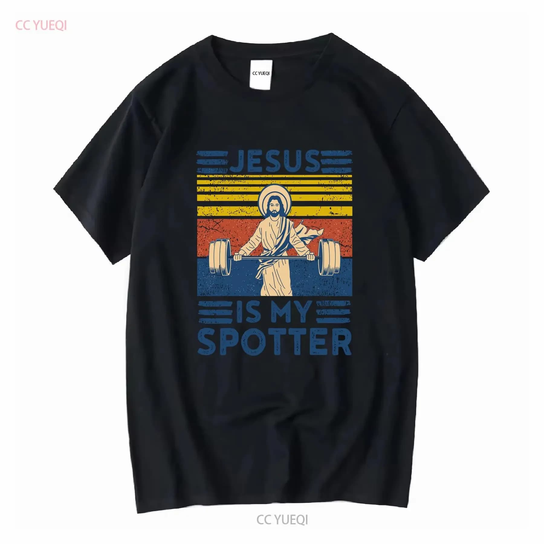 Rare New Funny Gym T Shirt Jesus Is My Spotter Workout vintage Washed fashion Breathable Casual Soft designer clothes