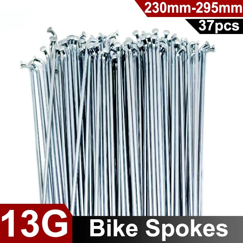37 Pezzi Raggi Bici 13G in Acciaio al Carbonio Argento, Diametro 2.2mm, Curvatura a J, per Ruote MTB 230-295mm, Inclusi Nippli