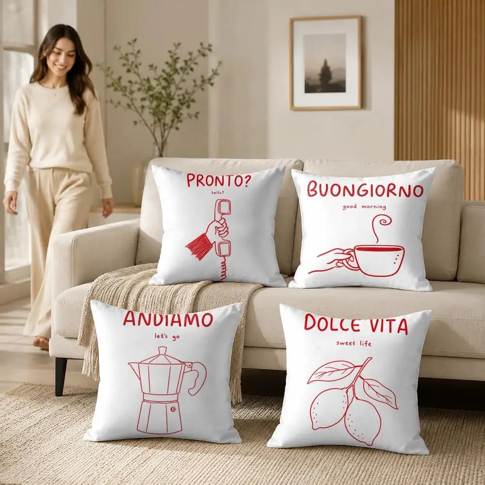 Inspirational Italian Words Good Vibes Cushion Cover Soft Short Plush Double-Sided Printing Home Decor Washable Pillow Case Gift