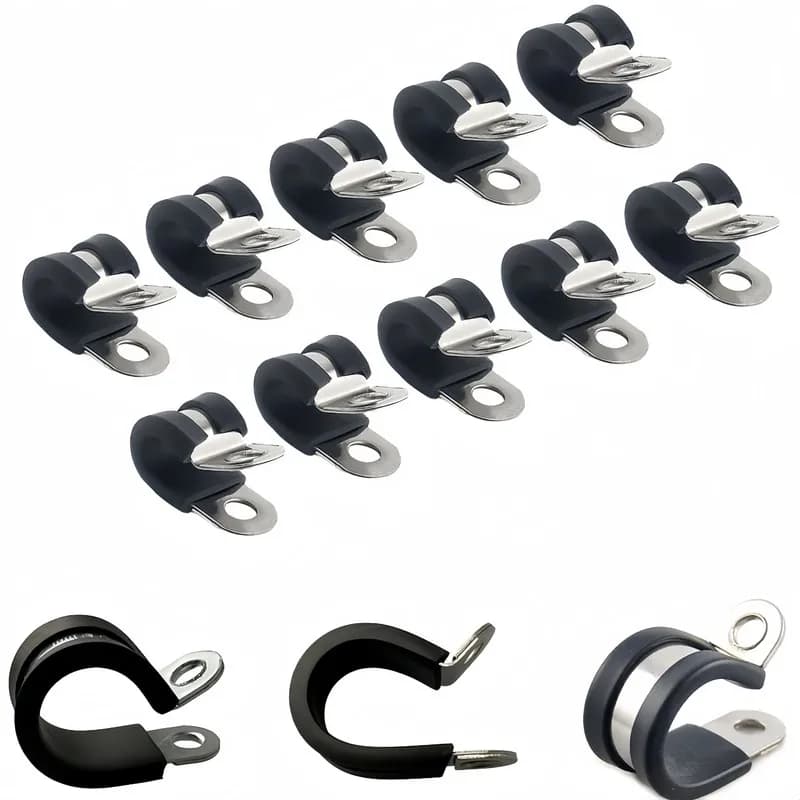 28 pcs M10 Rubber Lined Cushion Clamps Rubber Cushion Liner, designed for Cable Wire Management, Stainless Steel Body