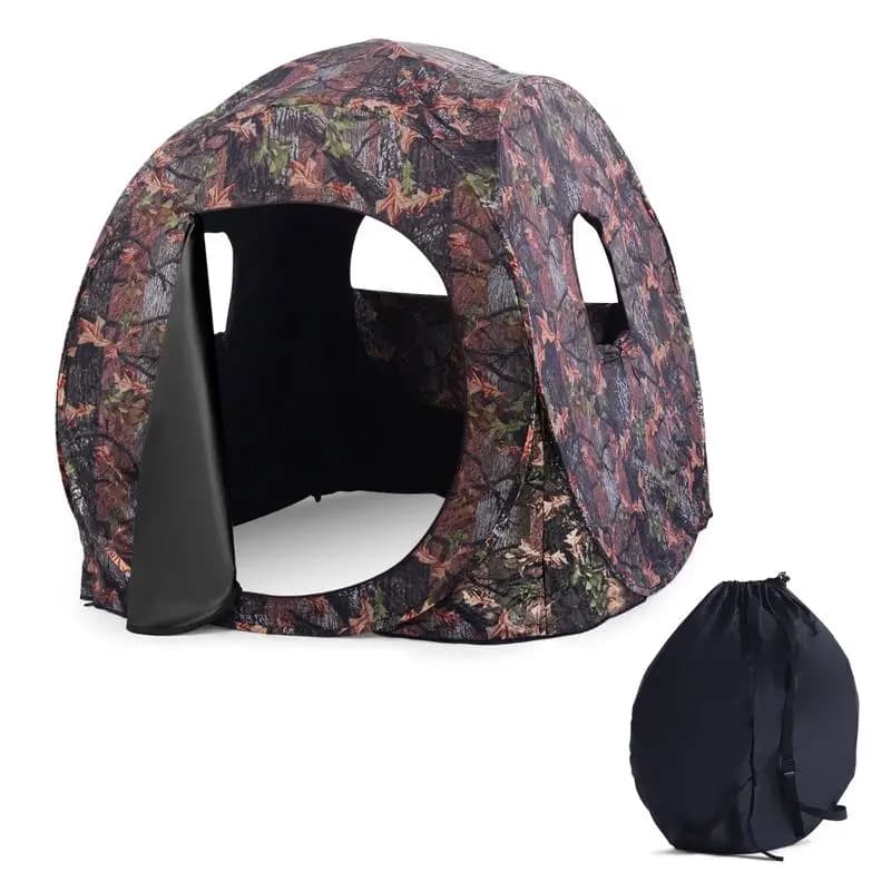 3 Person Pop Up Hunting Tent, PU Oxford Fabric, Steel Frame, 270 Degree View Window, Concealed Outdoor Observation, Carry Bag, Camouflage, 152x152x163 Cm