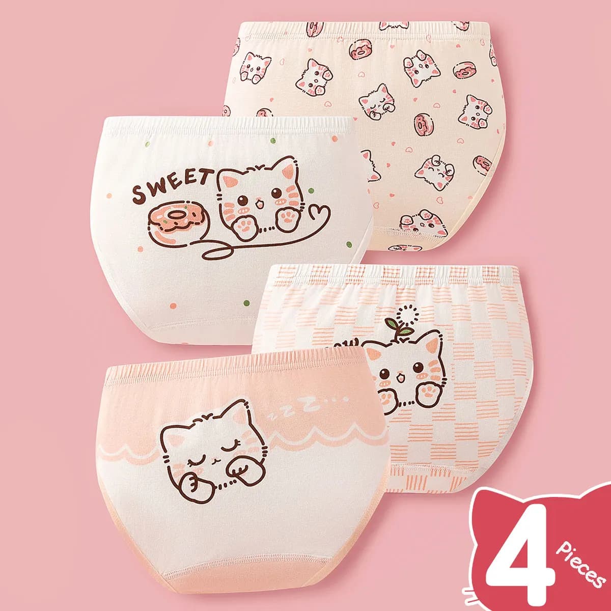 4PCS/set Girl Underwear Cotton Cute Cartoon Pet Cat Children Shorts Cute Lovely Underpants Soft Little Girls Kids Boxer Panties