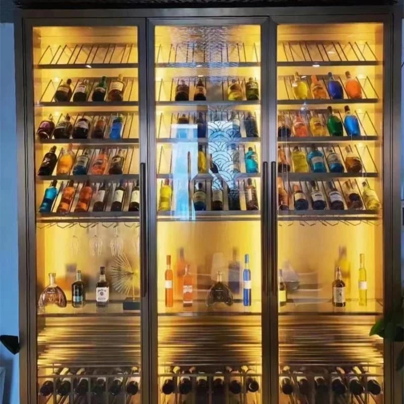 Mobile Portabottiglie di Lusso Personalizzabile in Acciaio Inox, Cantinetta Vini di Lusso e Portabicchieri, Arredamento per Casa, Hotel e Bar
