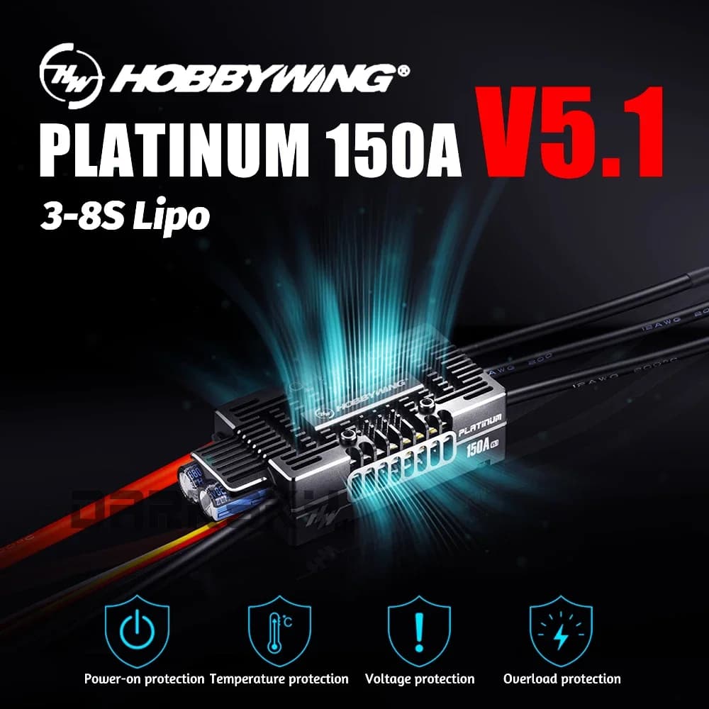 HOBBYWING Platinum 150A V5.1 3-8S LiPo Brushless ESC per RC Modello di Aereo di Controllo Remoto Elicottero ad Ala Fissa