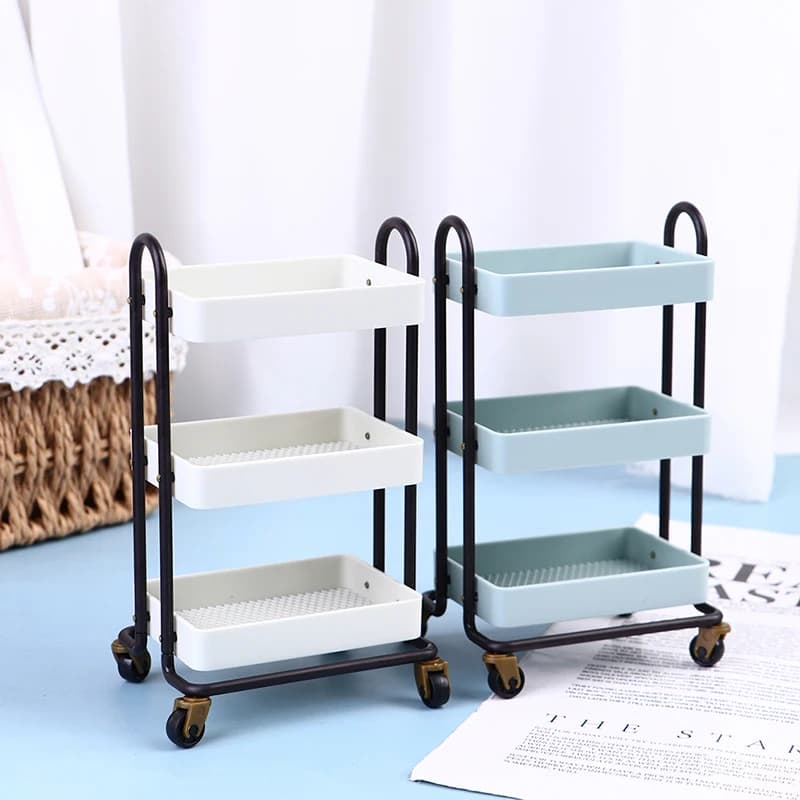 Carrello per casa delle bambole, carrello da pranzo, scaffale, libreria con ruote, espositore portaoggetti per bambole, per organizzare e decorare la casa delle bambole