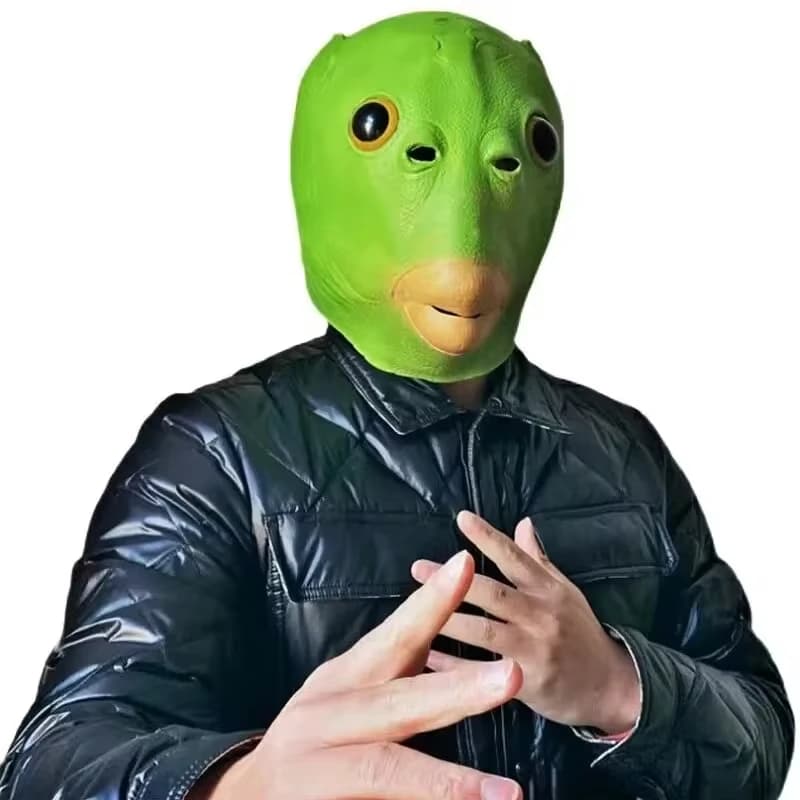 Maschera per la testa di pesce verde Scultura di sabbia giocattolo Gioca con strana copertura per la testa di pesce verde