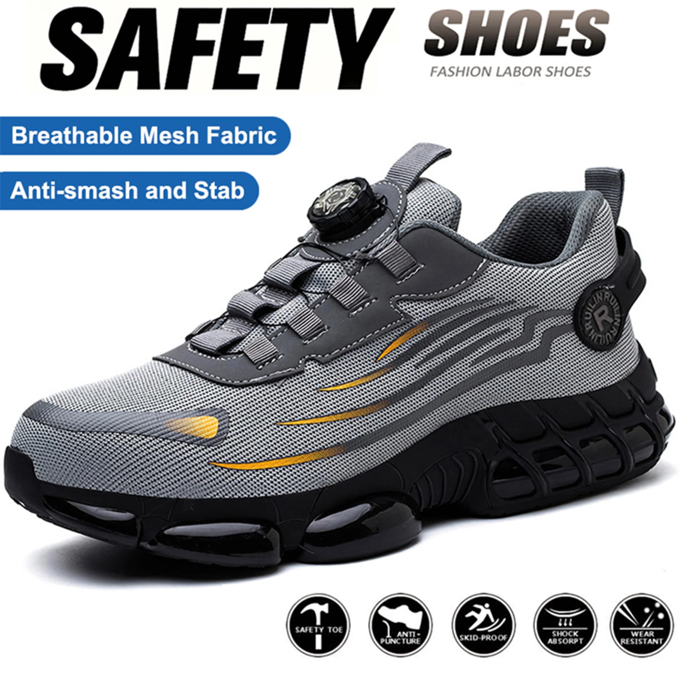 Industrial Men's Safety Boots Breathable Men's Work Shoes Puncture Proof Anti Impact Durable Comfort Construction Sneakers