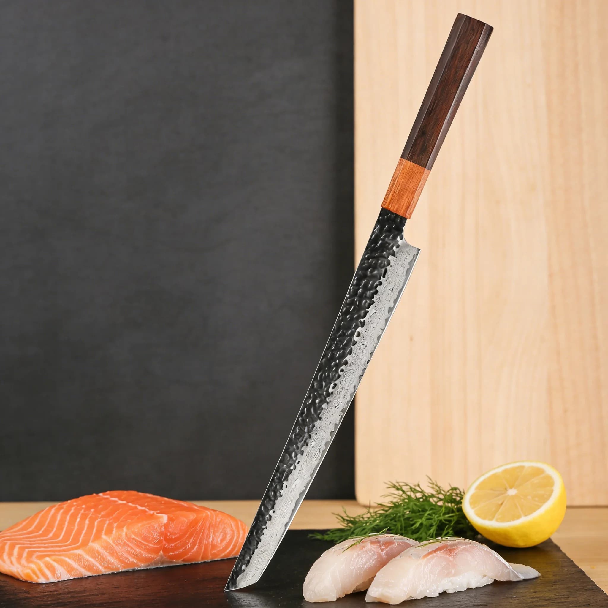 Coltello per Sashimi in Acciaio Damasco a 67 Strati, Coltello per Affettare Pesce, Coltello per Salmone, Coltello per Filettare Pesce, Utensile per Tagliare Pesce Crudo, Strumento da Cucina