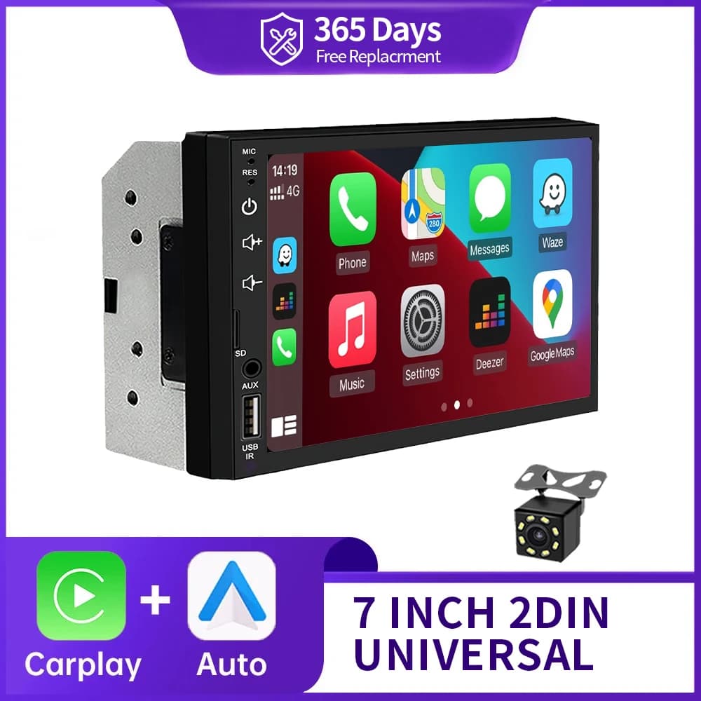 Schermo HD da 7 pollici 2Din Full Touch Carplay Android Auto Car Raido Multimedia Lettore MP5 Stereo USB Bluetooth con fotocamera per retromarcia