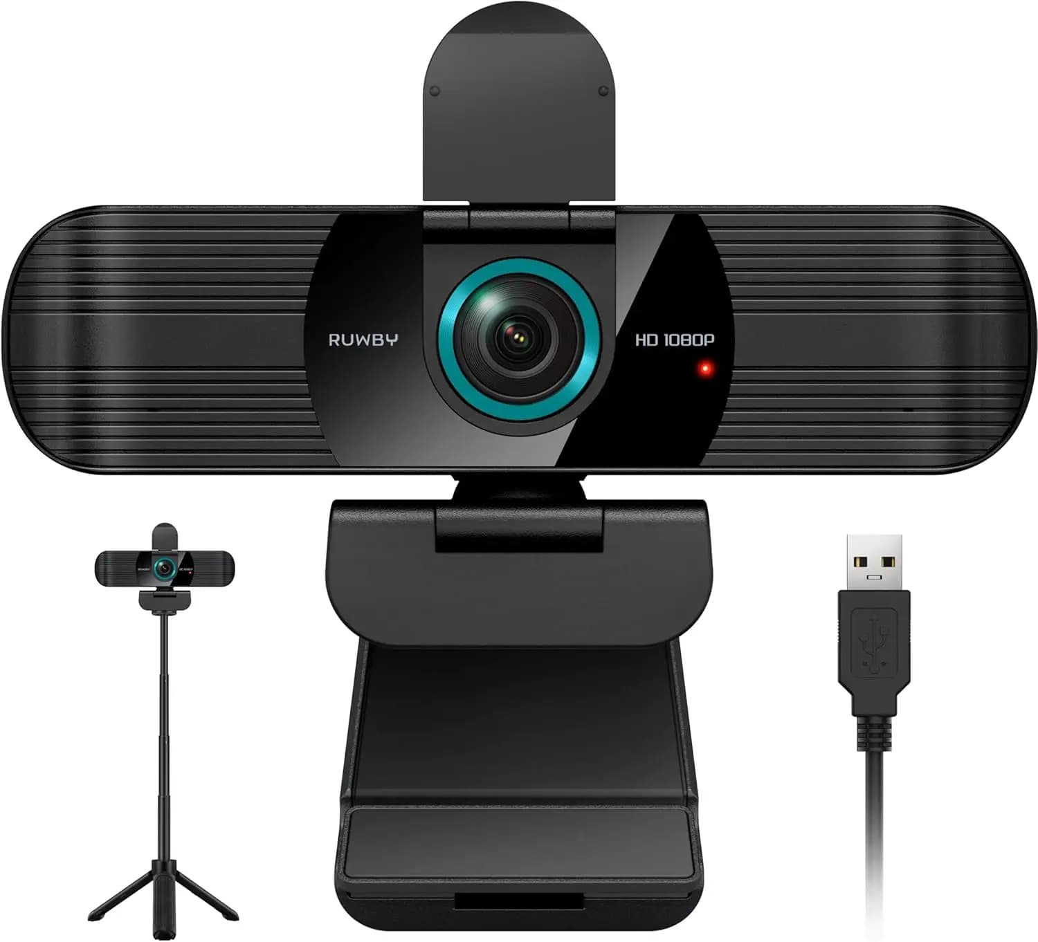 Webcam Full HD 1080P con Doppio Microfono, Lente Grandangolare, Copertura Privacy, Supporto Treppiede, Autofocus, Plug and Play per PC o Laptop