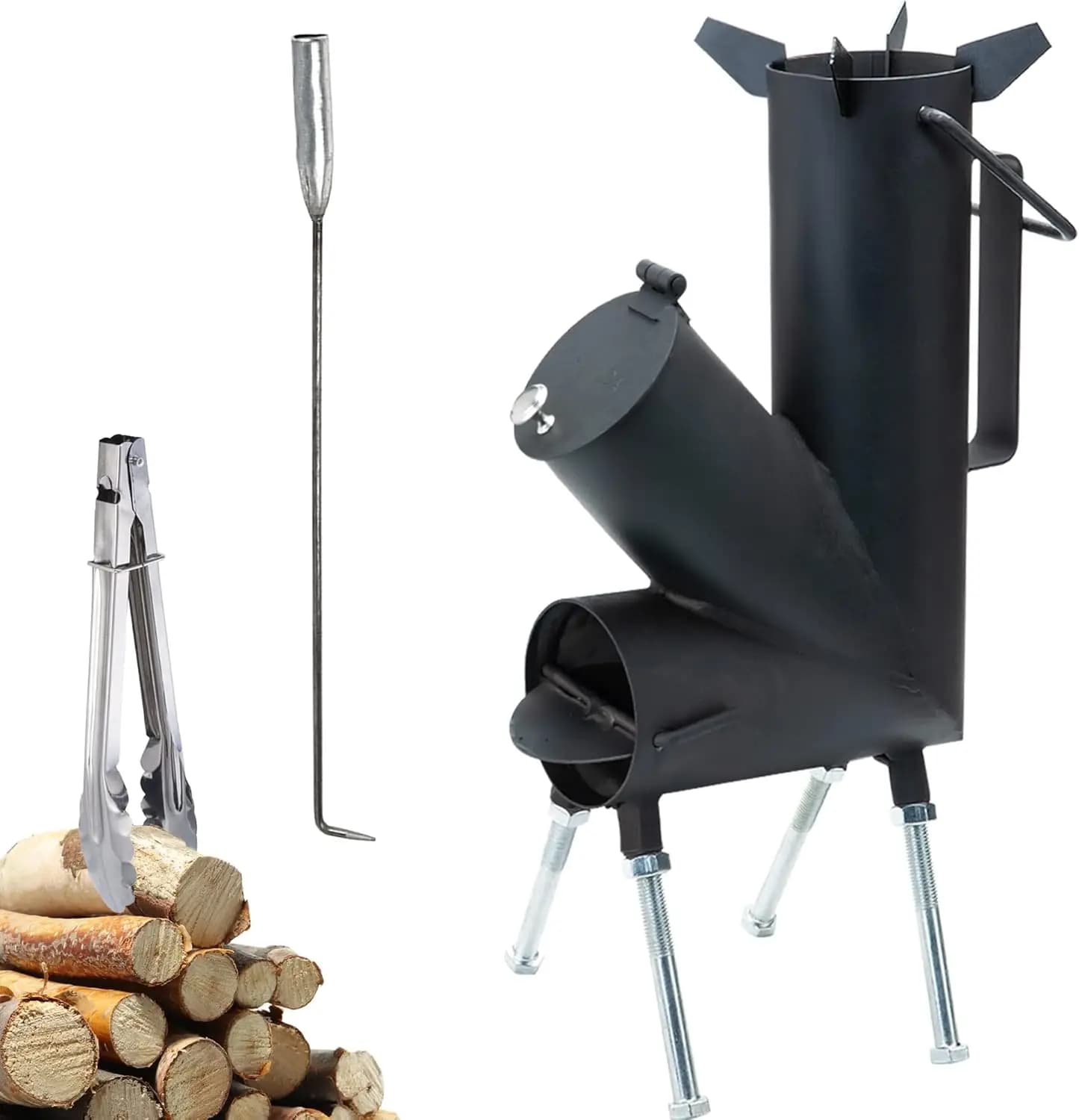 Portable Wood-Burning Camping Stove with Fire Poker for Outdoor Cooking, Backyard Grilling, Camping Gear & Survival Gear - Ideal