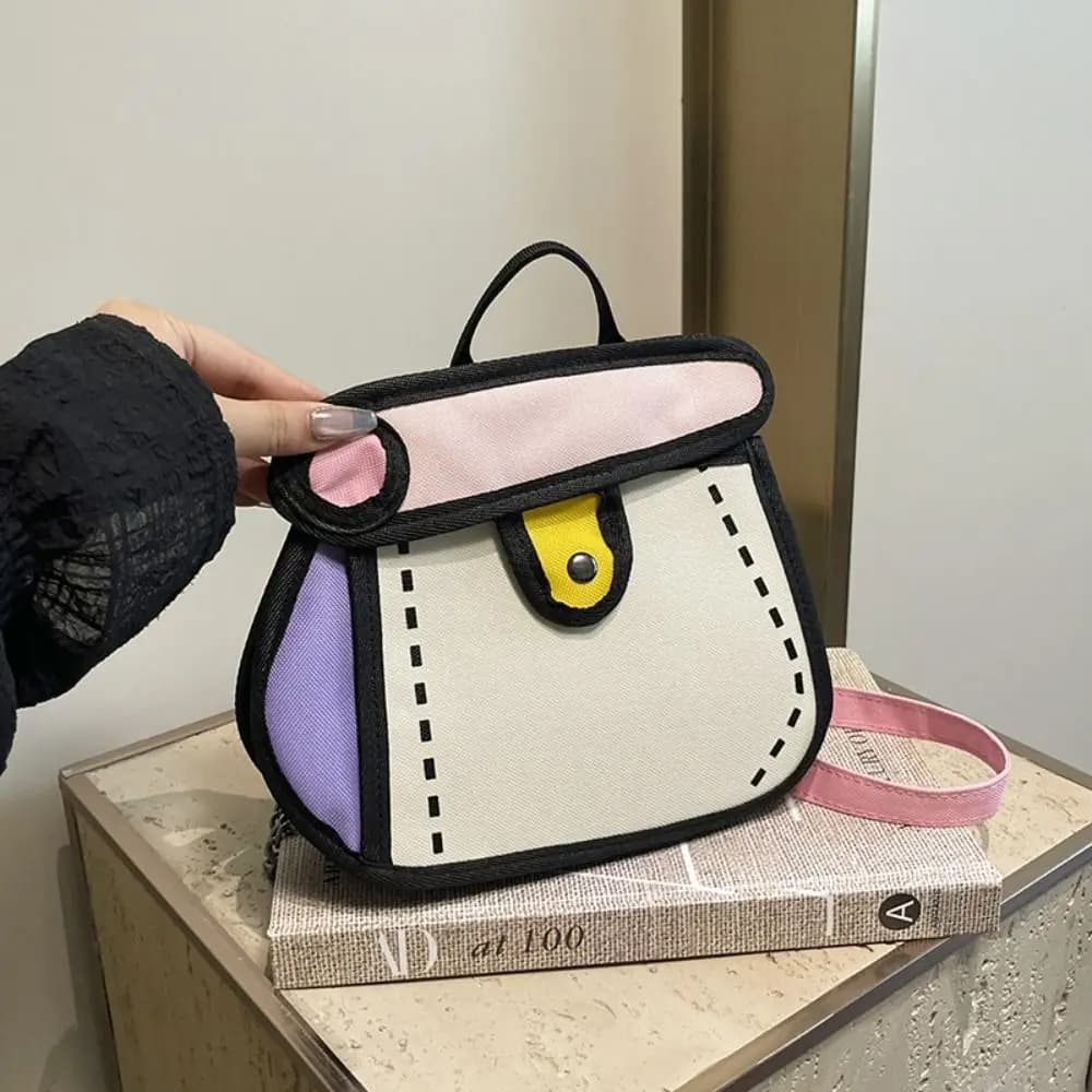 Personality Cartoon Comic Crossbody Bag Canvas Handbag Chain Shoulder Bag Coin Purse Small Line Painting Messenger Bag Travel