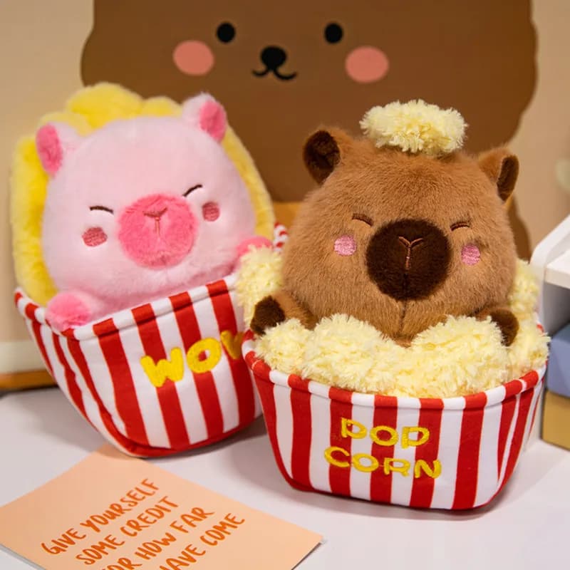 NUOVO Cartone Animato Popcorn E Patatine Fritte Secchio Peluche Capibara Marmotta Maiale Bambola Peluche Cuscino Morbido Regalo Per Le Ragazze Arredamento Della Camera