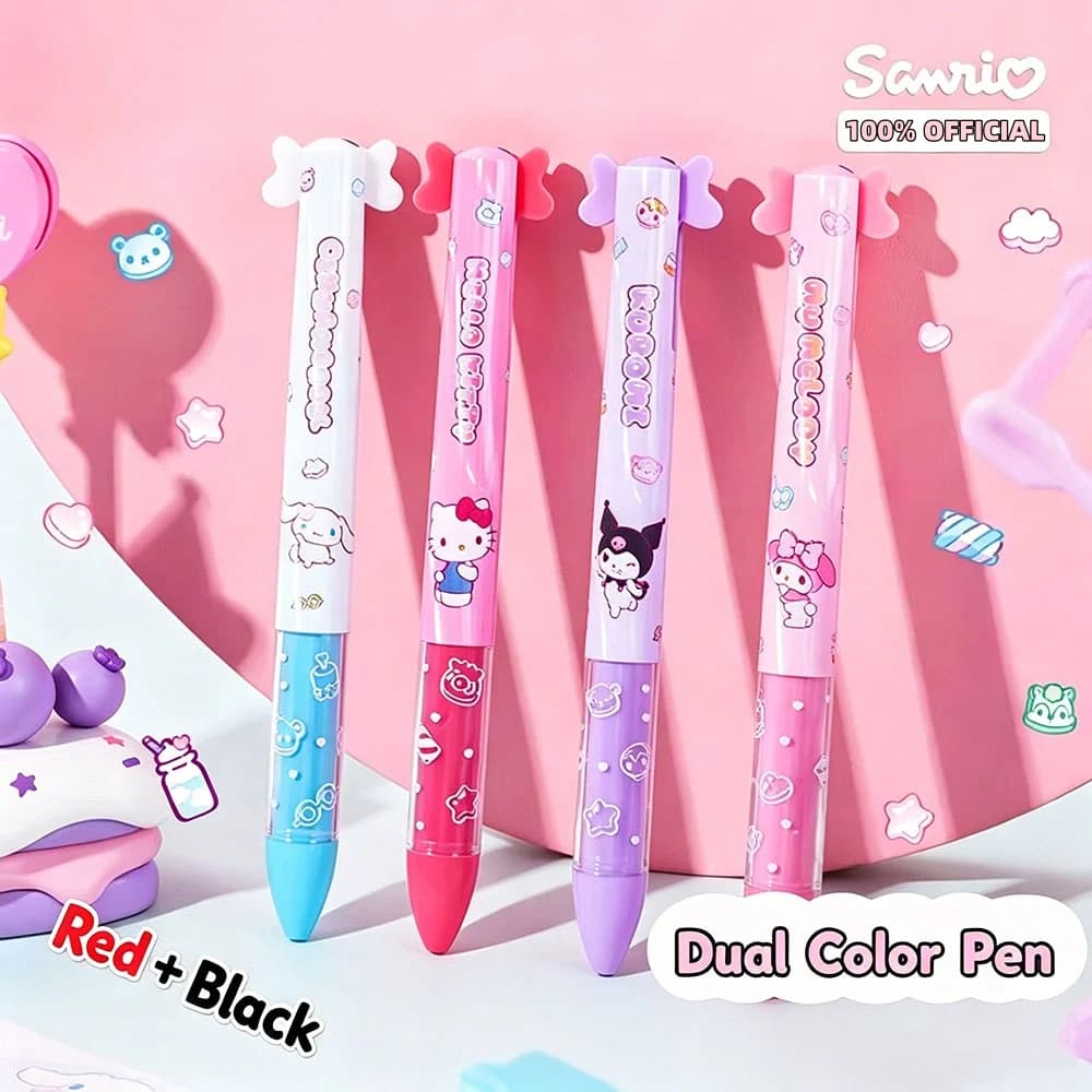 Genuine Sanrio Red Black 0.7mm Dual Color Gel Pens Cartoon Hello Kitty Ballpoint Pen For Homework Exam Notes & Classroom Writing