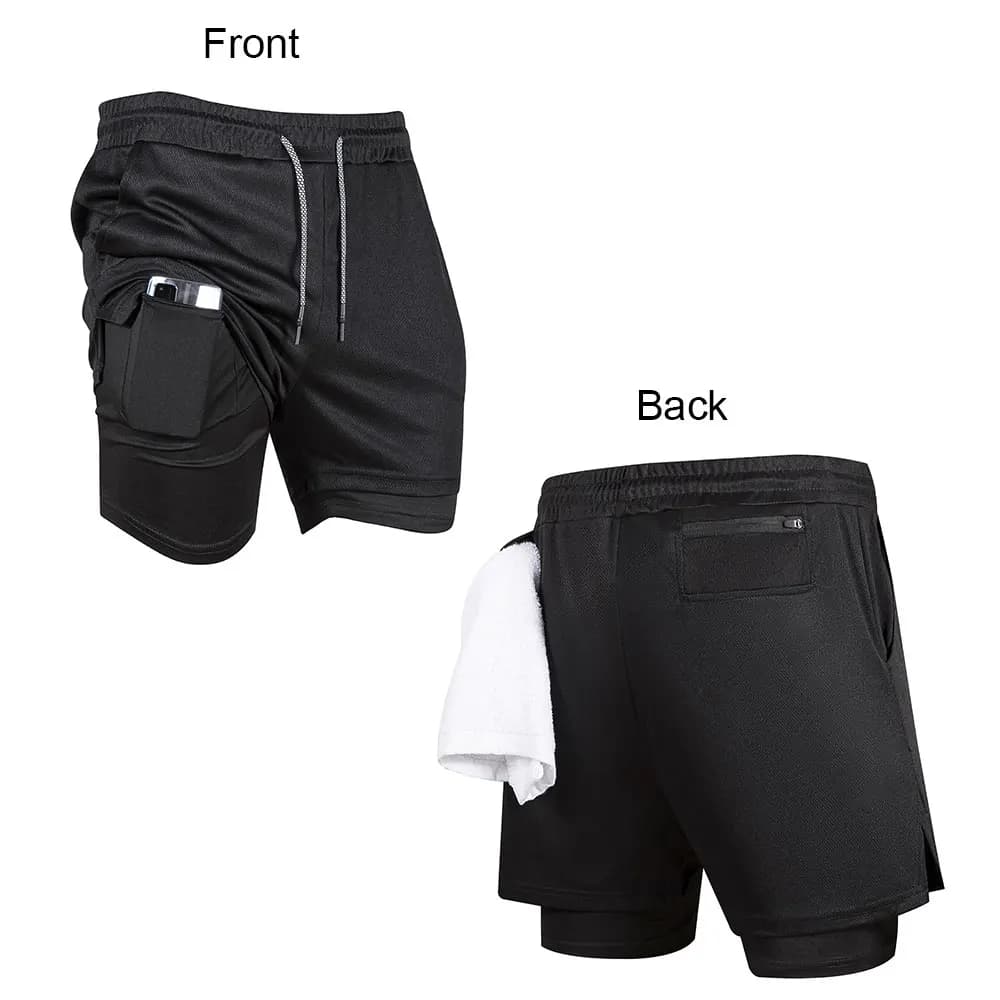 Pantaloncini da performance 2 in 1 Fitness da uomo Allenamento in palestra Pantaloni corti estivi in tinta unita Abbigliamento sportivo da jogging ad asciugatura rapida a due piani