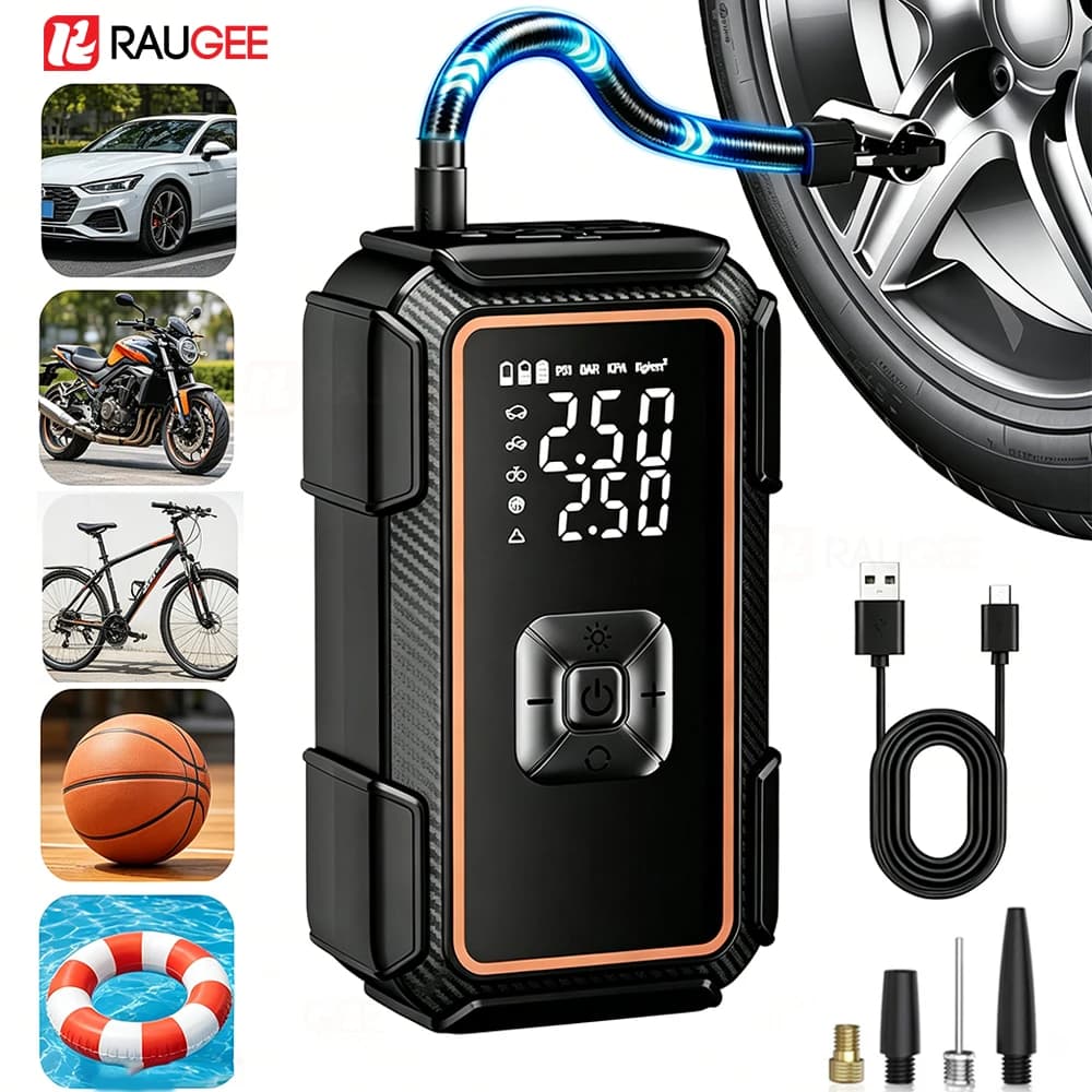Compressore d'aria portatile per pneumatici auto, mini gonfiatore ricaricabile senza fili per auto, moto, bici, palloni da calcio