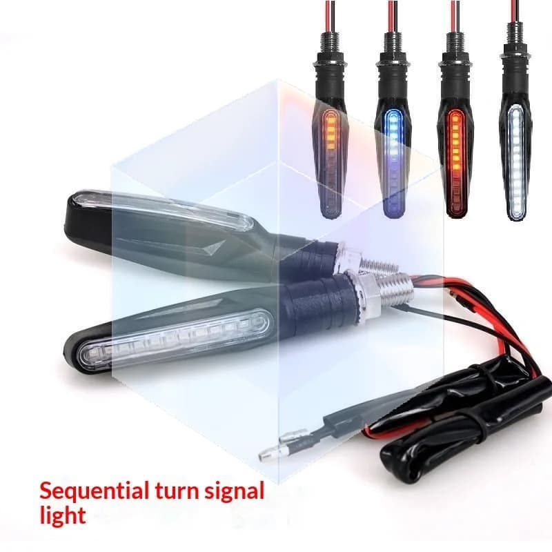 12V Motorcycle Sequential Flowing Turn Signal Light LED Easy Mount Indicator Blinker for Scooter Moped Street Bikes