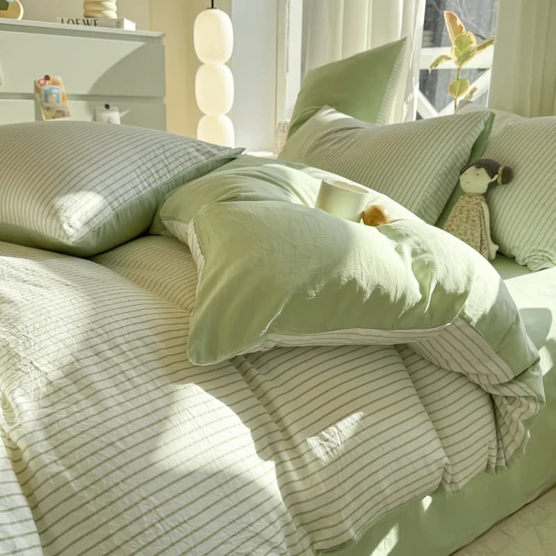 Pure Cotton Home Textile Striped Bedding Set Simple Soft Duvet Cover Sheet Pillowcase Ins Style Bed Linens Queen King Size 2025
