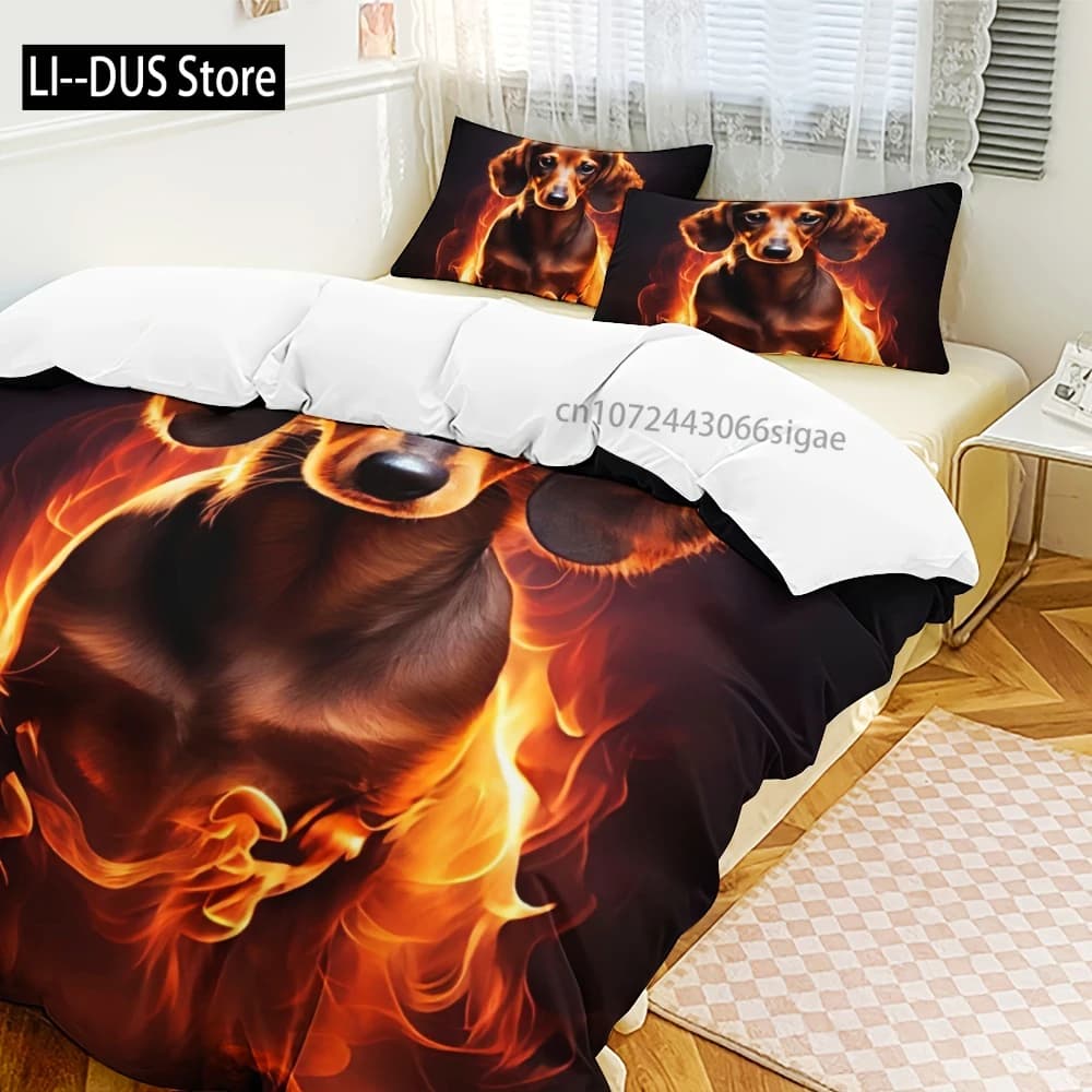 Set biancheria da letto Cartoon Bassotto: 1 copripiumino + 1/2 federe (senza imbottitura inclusa) - Biancheria da letto morbida e confortevole con cerniera