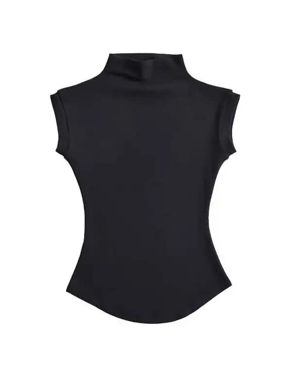 Slim Fit Short Sleeve T-Shirt Women's Hot Girl Summer New Style Half High Collar Sleeveless Top Body Shaping Fashion Korean S...