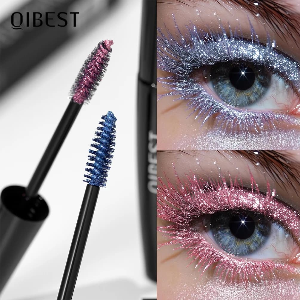 Qibest Black Eye Thick Black Stretched Raincoat Blue Red Ribbon Colored Mascara Long Duration Cream Setting
