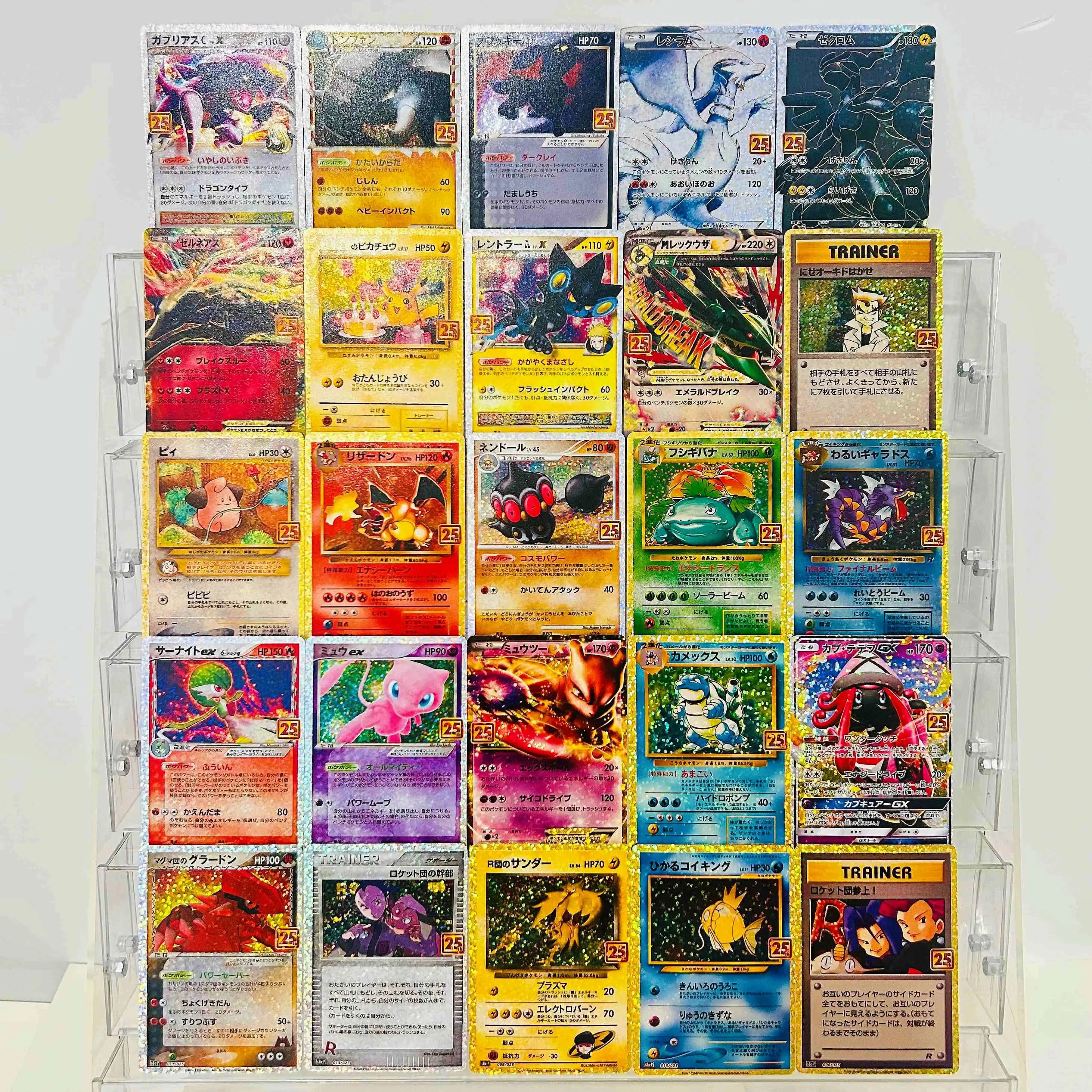 DIY Charizard Mew Pikachu Lugia Rayquaza Venusaur Blastoise 25Pcs Foil Texture Cards Premium Anime TCG Collection Cards
