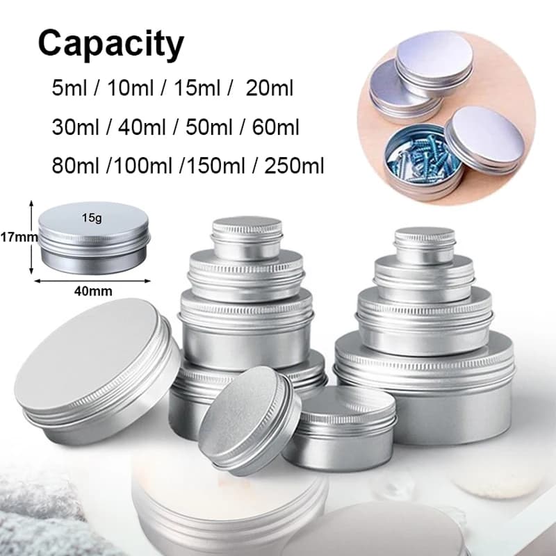 1/5/10 pz 5-250 ml Scatole di Alluminio Vuote Argento Lattine Vite Superiore Rotondo Candela Spezie Barattoli con Coperchio A Vite Contenitori