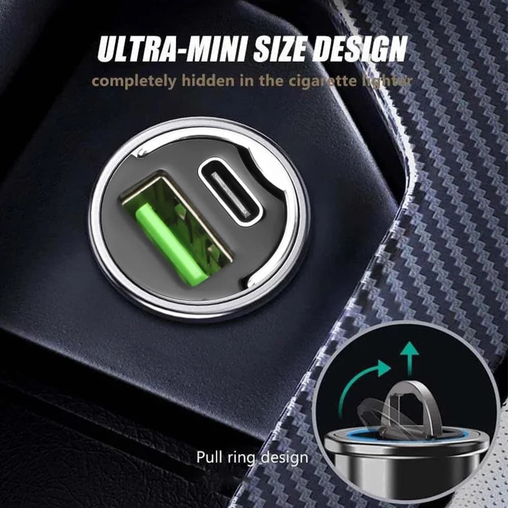 New USB Quick Charger Mini Car Charger Hidden Car Lighters Qc3.0 Qc Pd 3.1A Pd Type C Universal iPhone and Xiaomi Phone