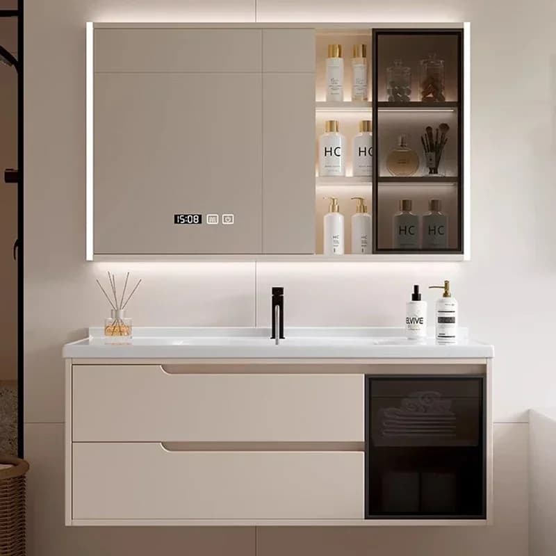 Mobiletto di Lusso per Bagno con Colonna Portaoggetti, Base Lavabo, Armadietti Aperti, Scaffale, Lavandini, Stazione Salone, Armadietto Piccolo Salvaspazio per WC