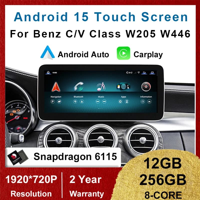 Qualcomm 12.8 pollici Android 15 12 + 256G autoradio Touch Screen Per Benz Classe C W204 W205 GLC X253 V W63 Multimedia Stereo DSP LTE