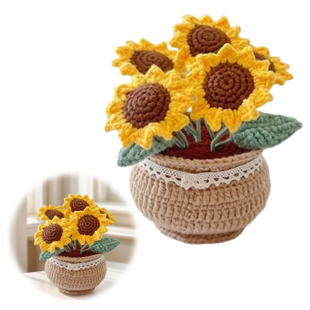 Do-by-the flower pot crochet kit Cute plants Hand-crafted tool for children (Girasole)