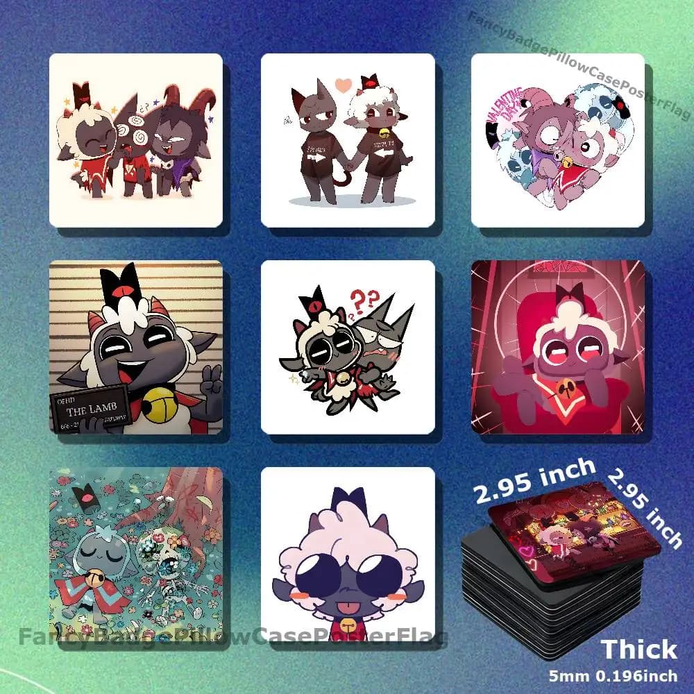 C-Cult Of The Lamb Game Acrylic Refrigerator Magnets Square Tiles with Magnetic Sheets for Home Decoration