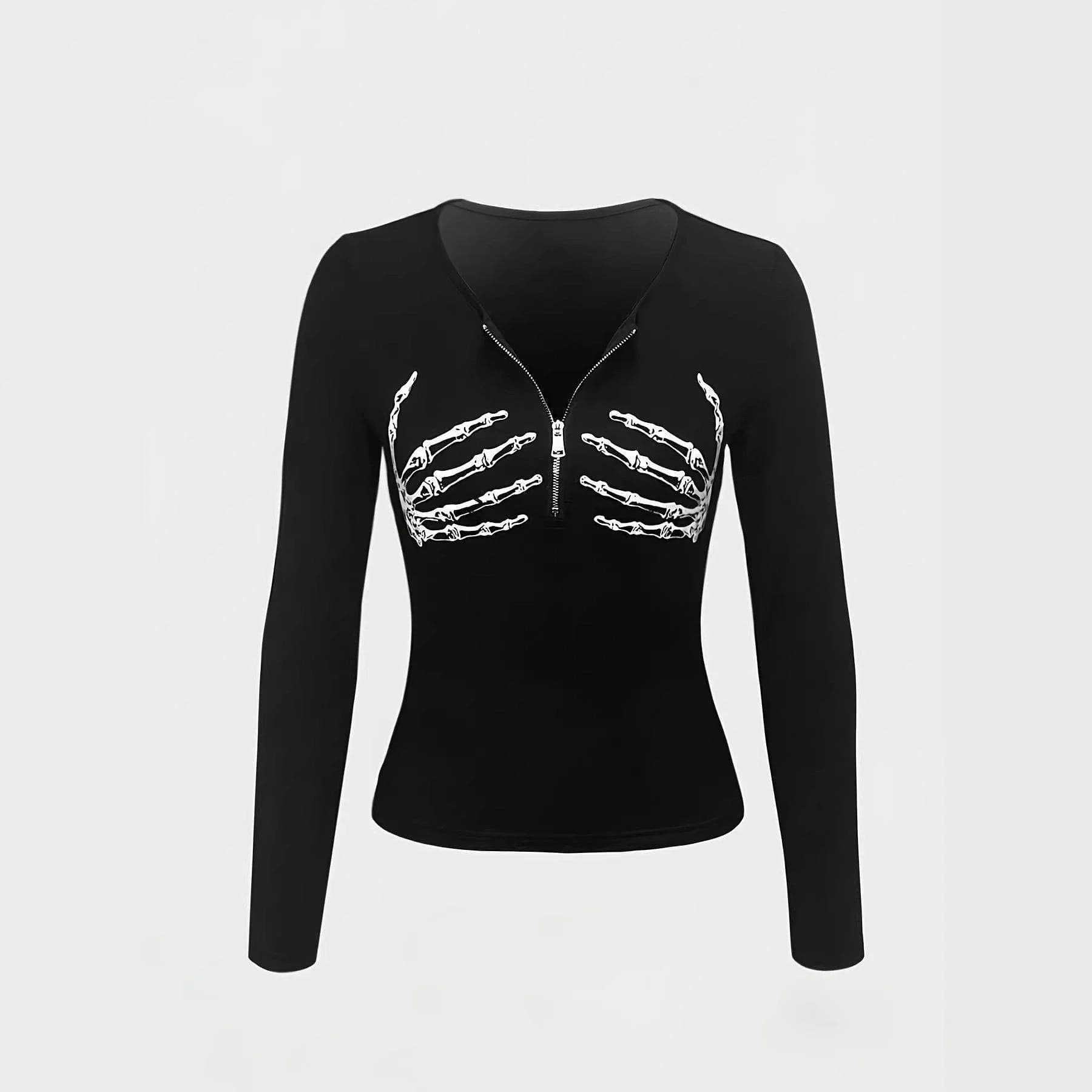 Womens Halloween Skull Skeleton Print Long Sleeve Zipper Dress Slim Fit Cotton Sportswear Side Opening Zipper Unique Design