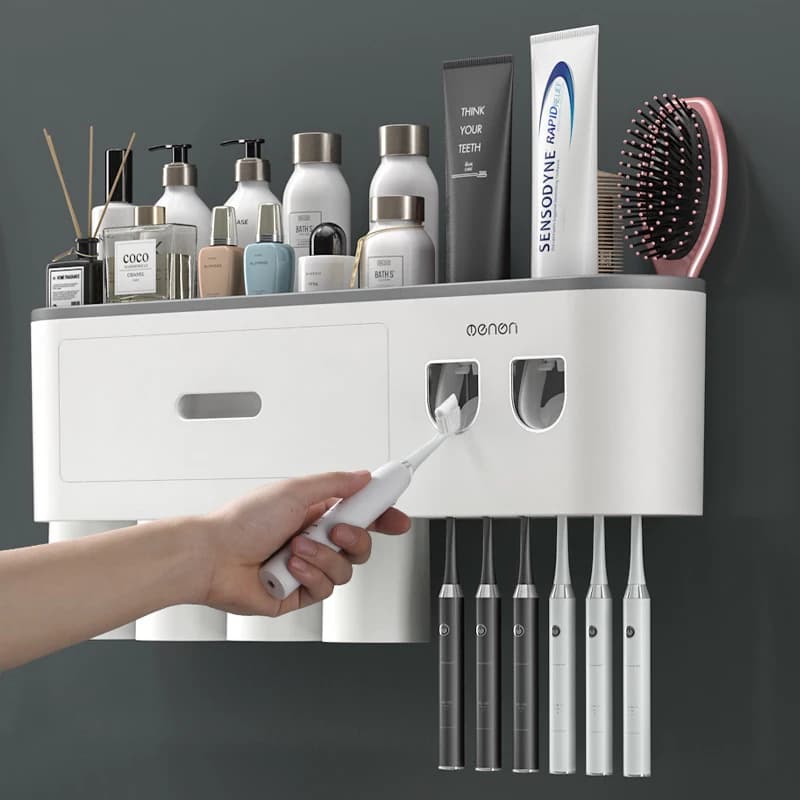 Portaspazzolino invertito ad adsorbimento magnetico doppio distributore automatico di dentifricio a parete accessori per il bagno