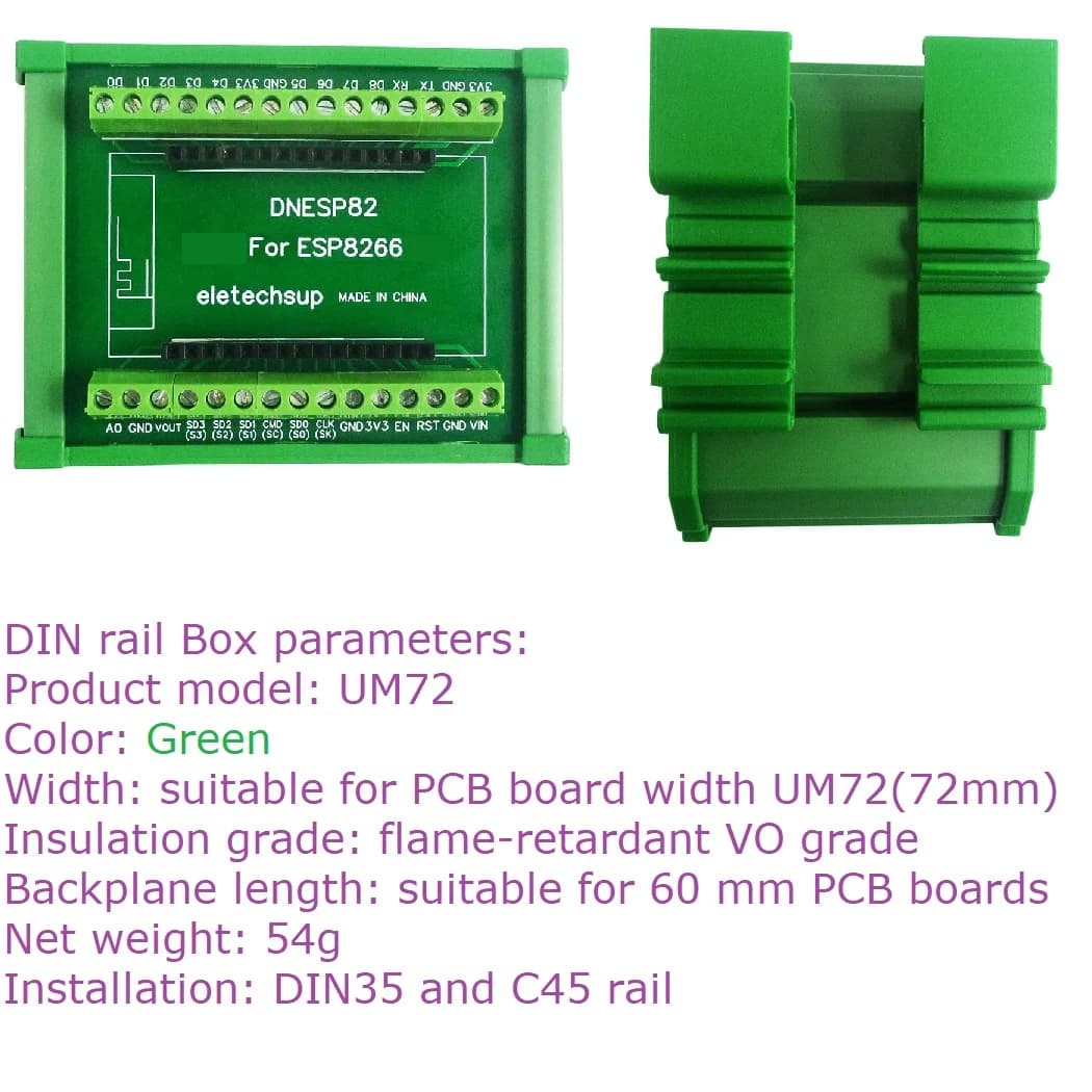 NodeMcu ESP8266 Adapter box on DIN rail for industrial control PLC Arduino, 3.96 mm GPIO terminal with housing option (module excluded)
