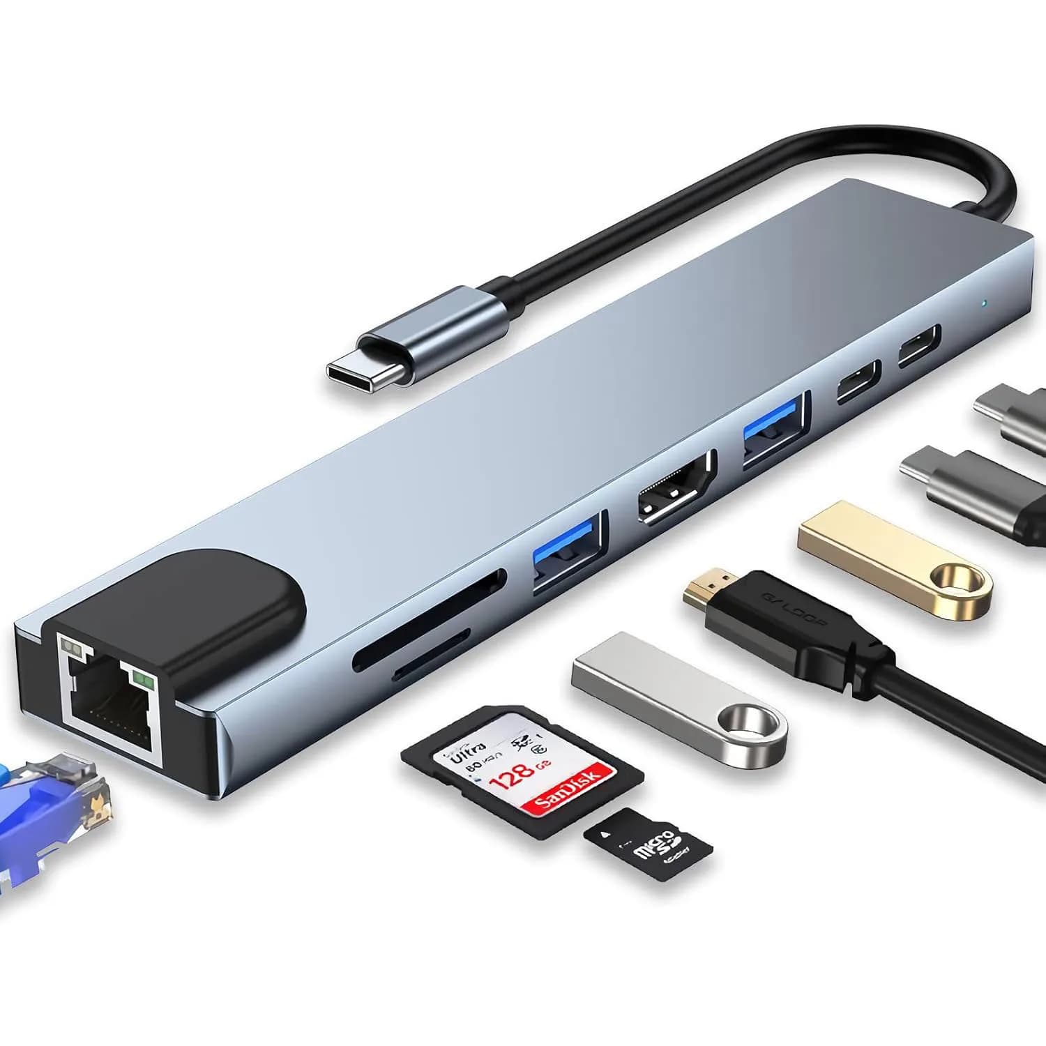 Hub USB C, Splitter Tipo C, Docking Station Thunderbolt 3, Adattatore per Laptop Compatibile con Macbook Air M1, iPad Pro, con RJ45 100M, HDMI, SD/TF