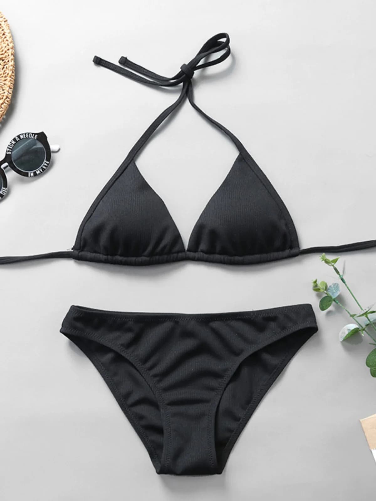 Costume da Bagno Bikini Nero Sexy a Tre Punti, Set Due Pezzi, Stile Tie-Dye, in Poliestere e Spandex, per Appassionati di Sport e Fitness