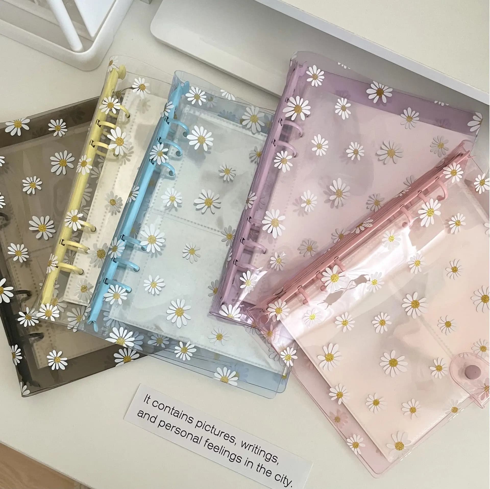 A5 A6 Clip colorata Margherita Glittery Bling Raccoglitore a fogli mobili Copertina per notebook Diario Agenda Planner Copertina in carta Cancelleria scolastica