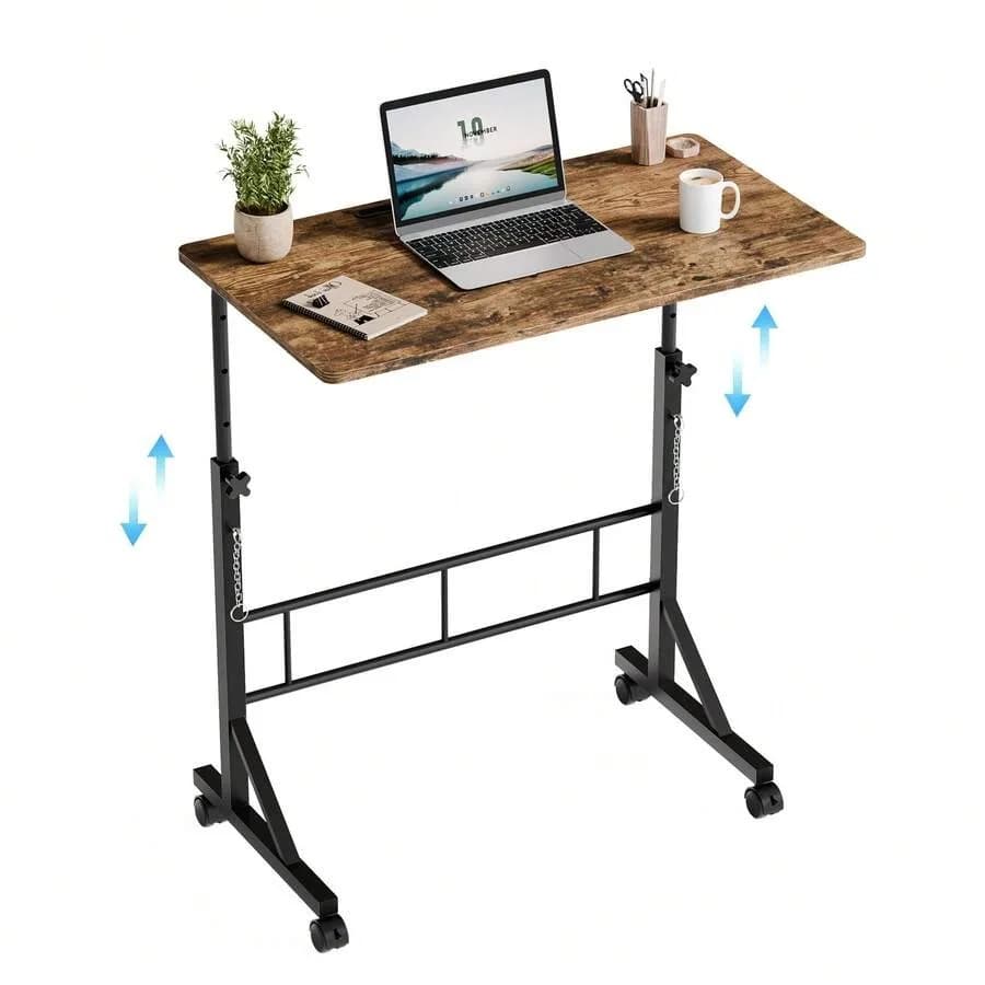 Sweetcrispy 31.5" Walking Pad Desk, Portable Adjustable Height Rolling Laptop Desk With Lockable Wheels, Mobile Stand Up Comput