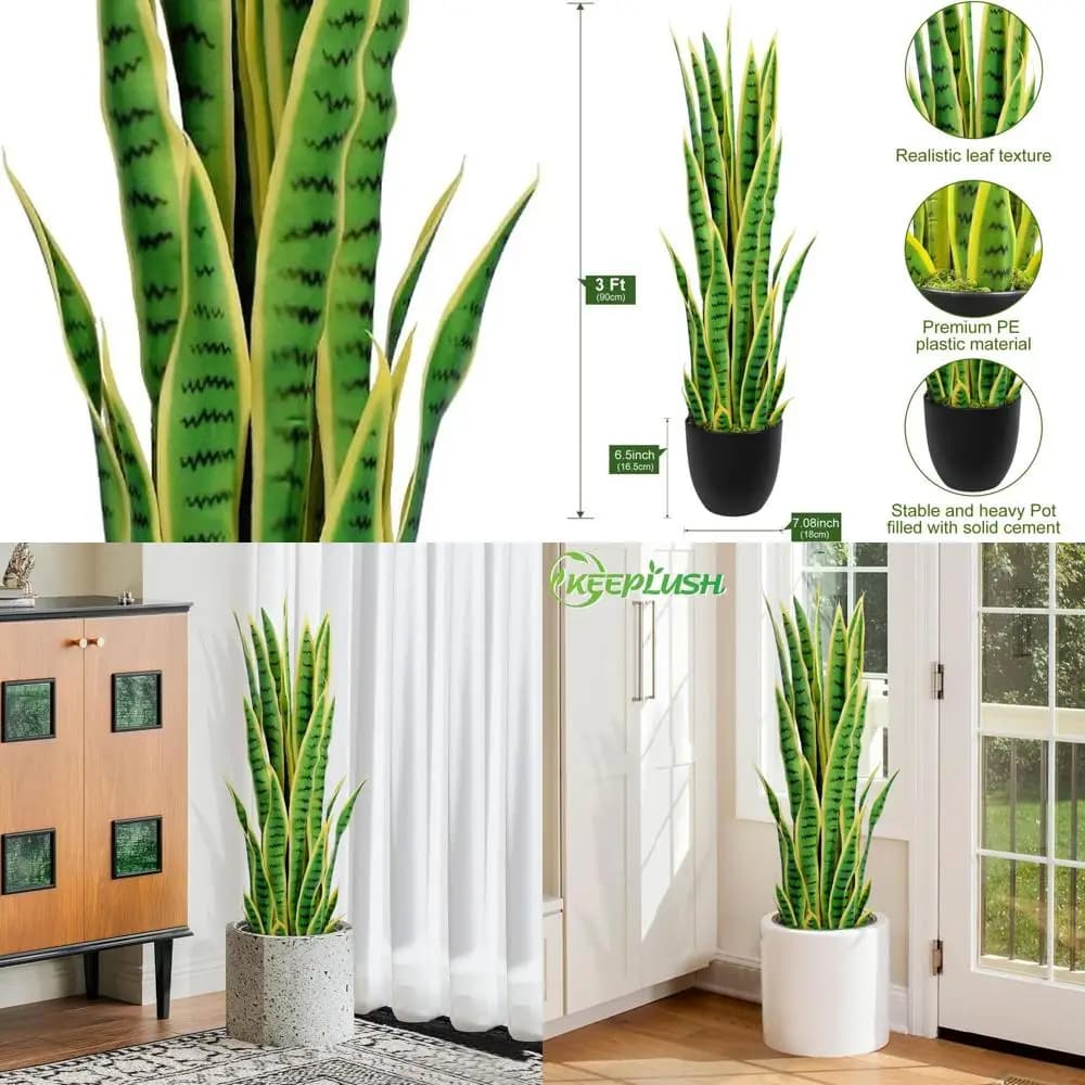 Artificial plants Sansevieria, 36 fake plants snakes for interior and exterior, home office decorations, mother-in-law language, yellow, 1 piece