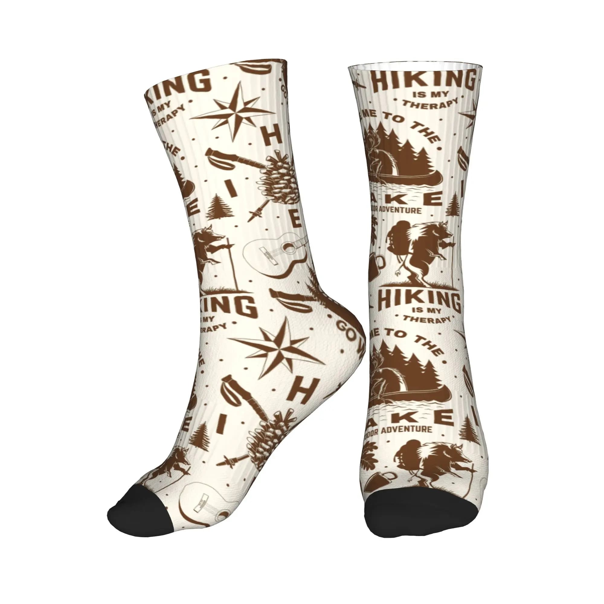 Novelty Mens Vintage Lake Hike Wildlife Seamless Print Dress Socks Unisex Warm Breathbale 3D Printed Crew Socks