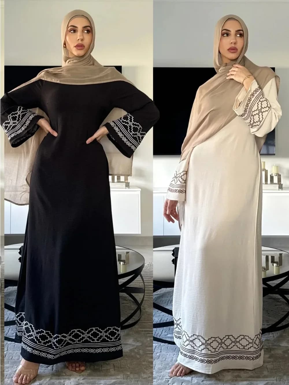 Eid Ricamo Abito Musulmano per Le Donne Abiti da Festa Jalabiya Marocco Dubai Abito Lungo Arabo Ramadan Caftano Islam Abiti Largos